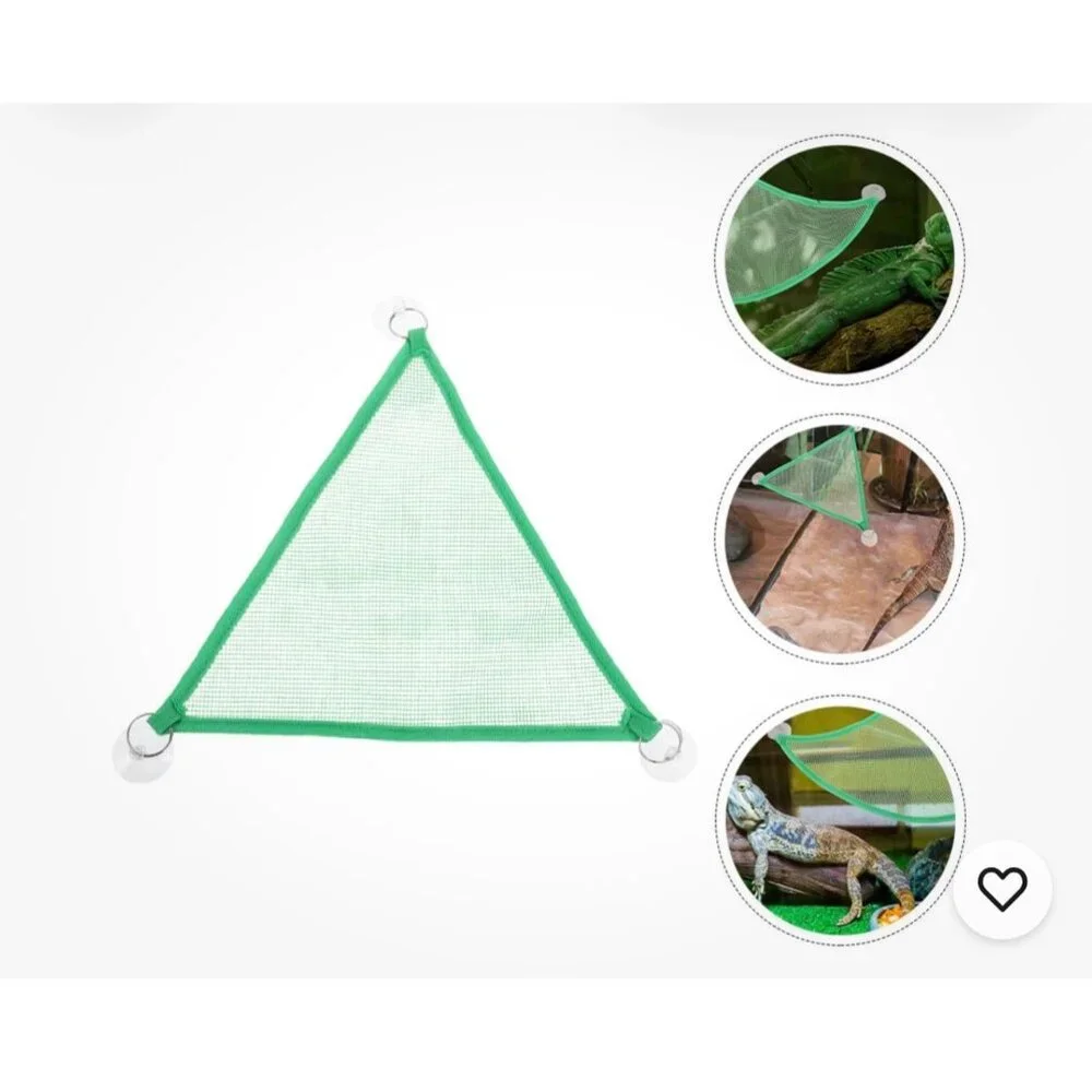 Reptile Hanging Mesh Hammock Set Green Suction Cups Triangular Resting
